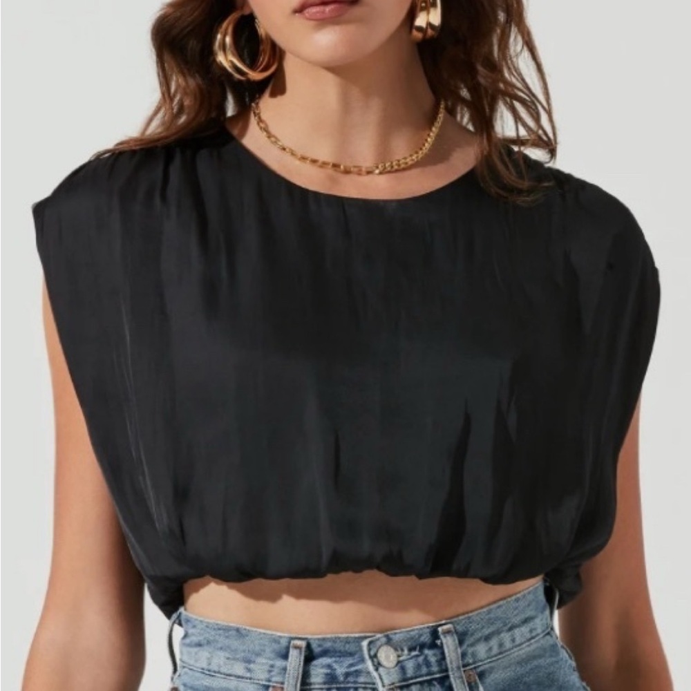 Astr Black Satin Crop Top